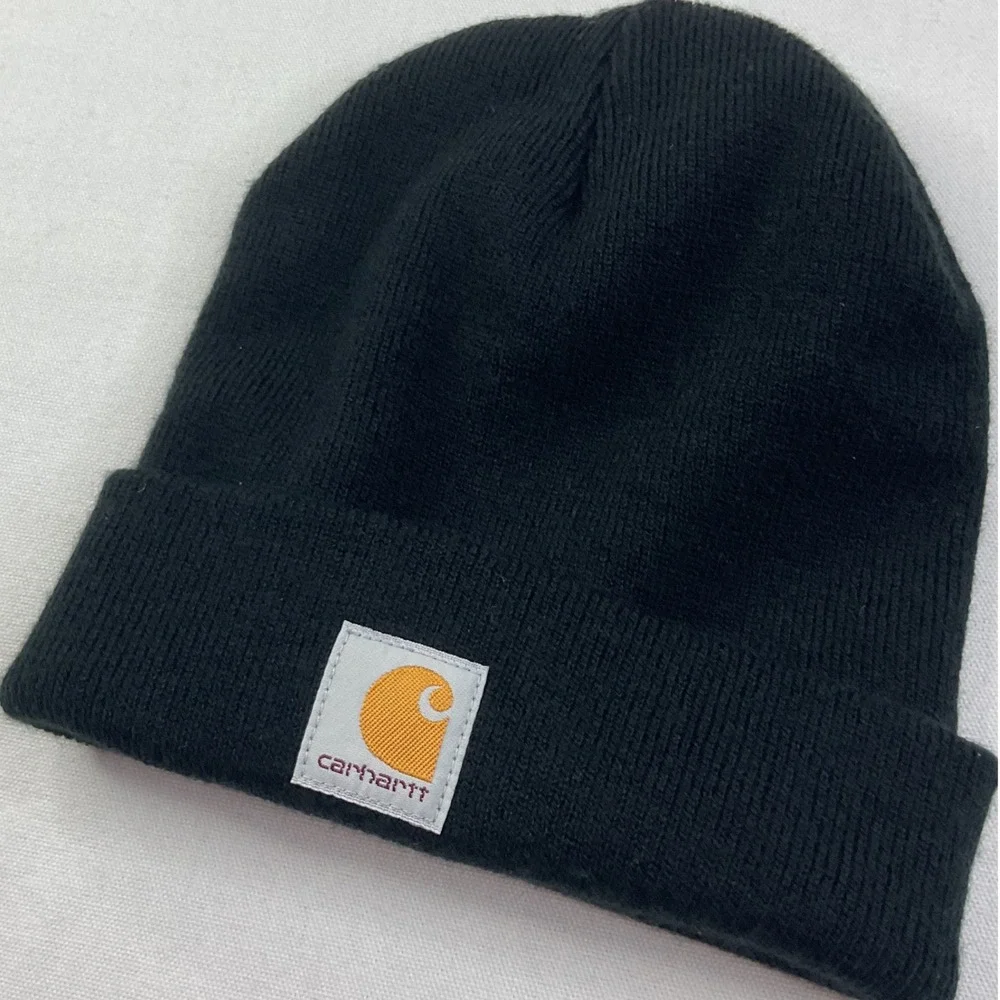 Carhartt hat Kids Black Acrylic Beanie Logo Patch AH8905 OSFM Youth